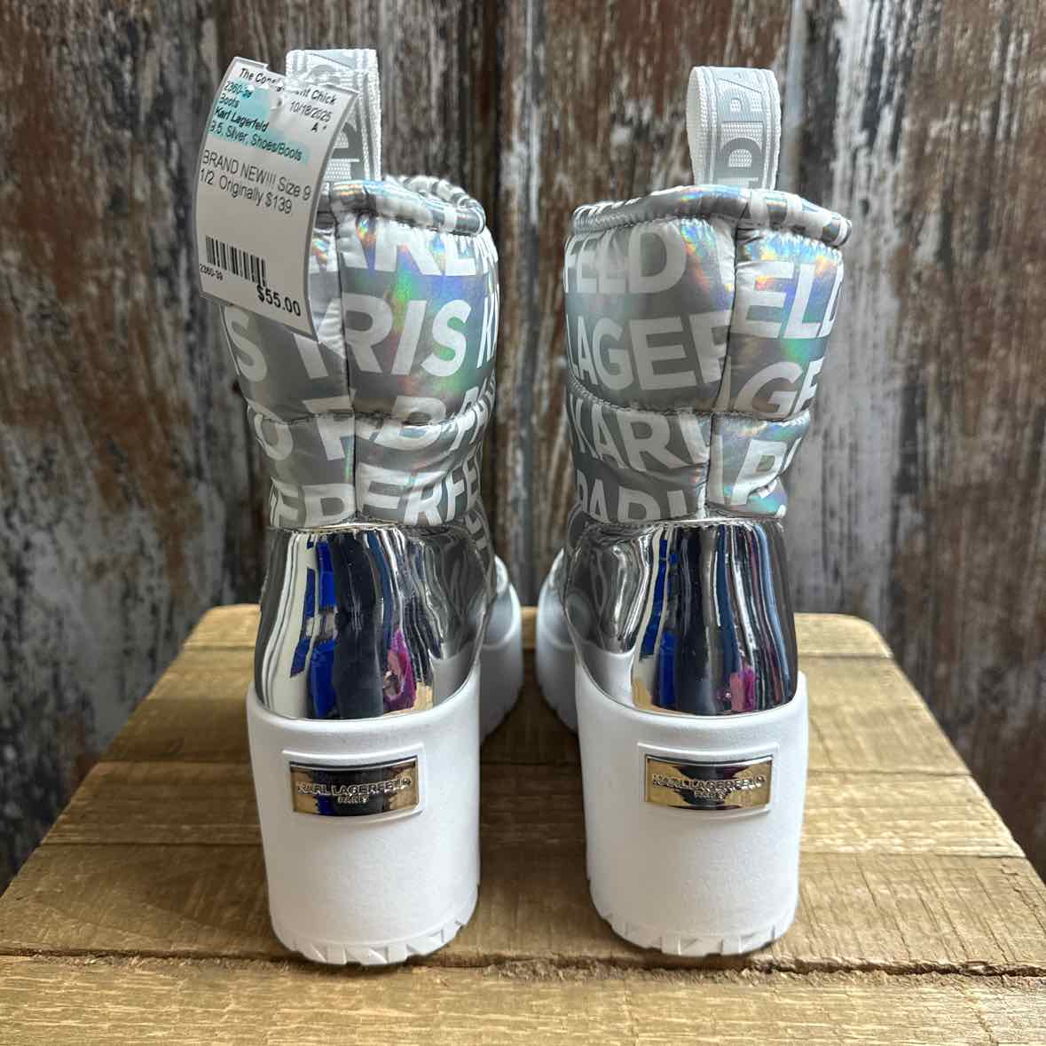 Karl Lagerfeld 9.5 Silver Boots