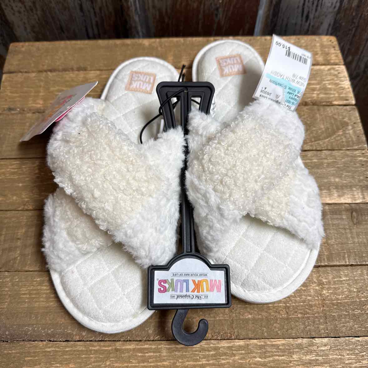 Muk Luks 7/8 White Slippers