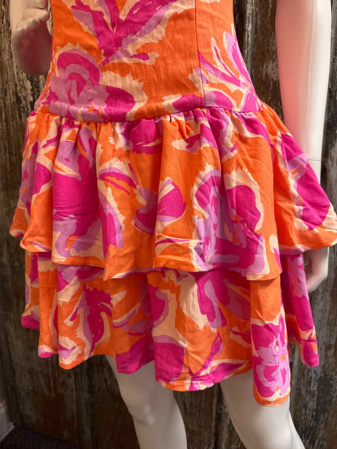 Avara Size Large Orange & Purple Print Dress