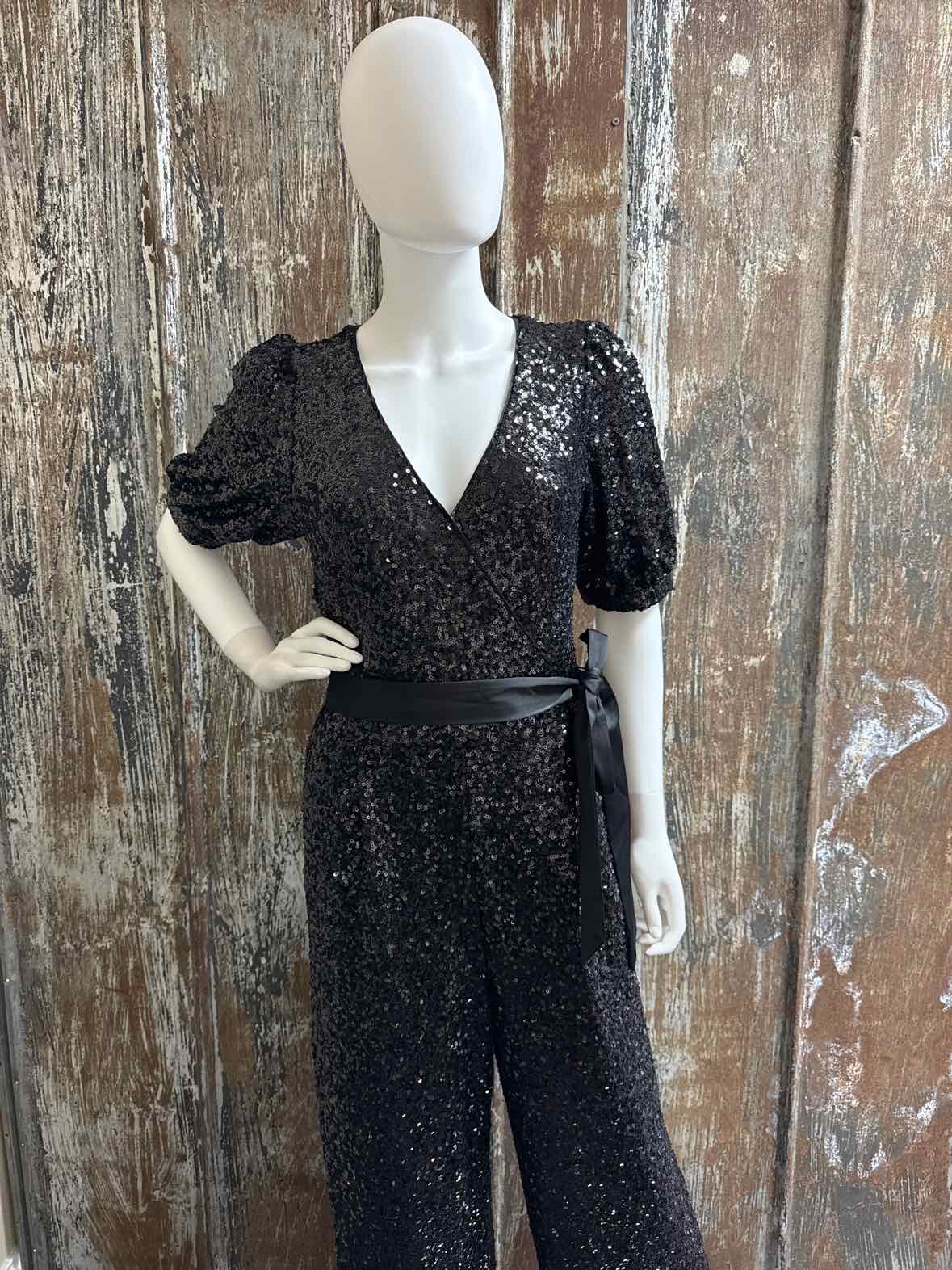 Loft Size 8 (Medium) Black Sequin Jumpsuit