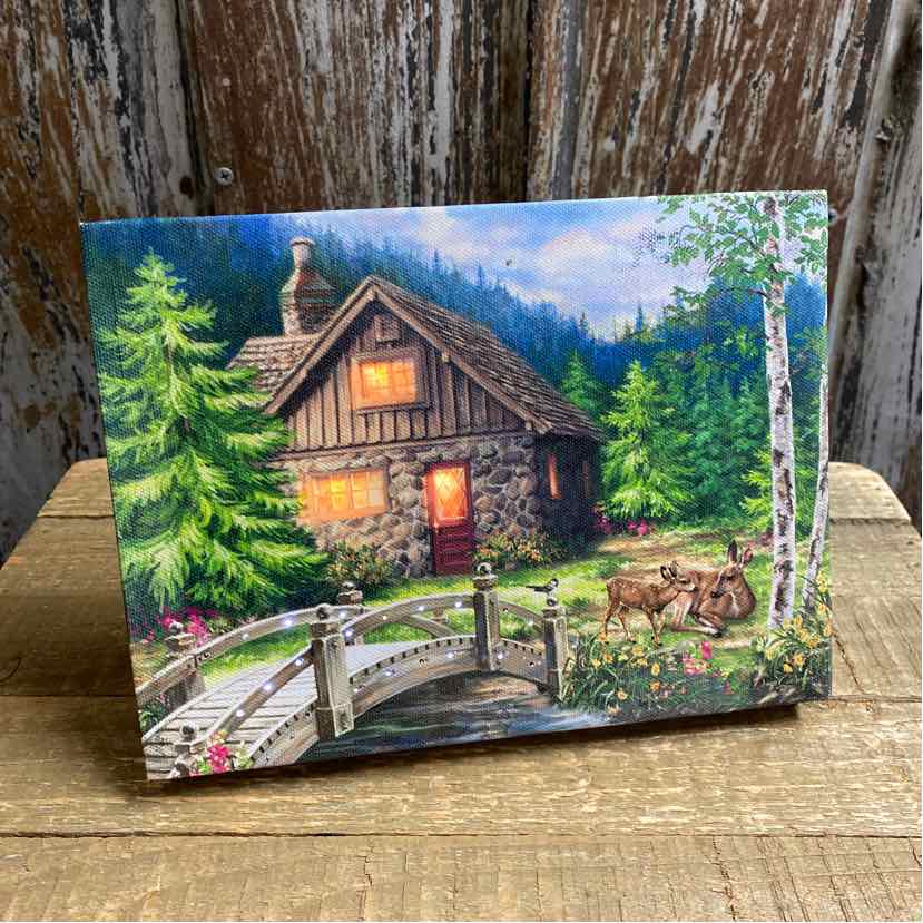 Cabin Light Up Canvas Picture