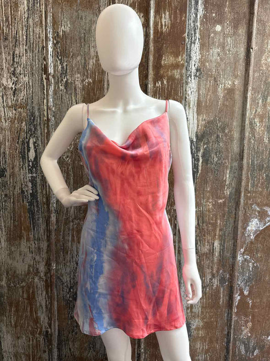 Hello Molly Size Medium Pink/Blue Print Dress
