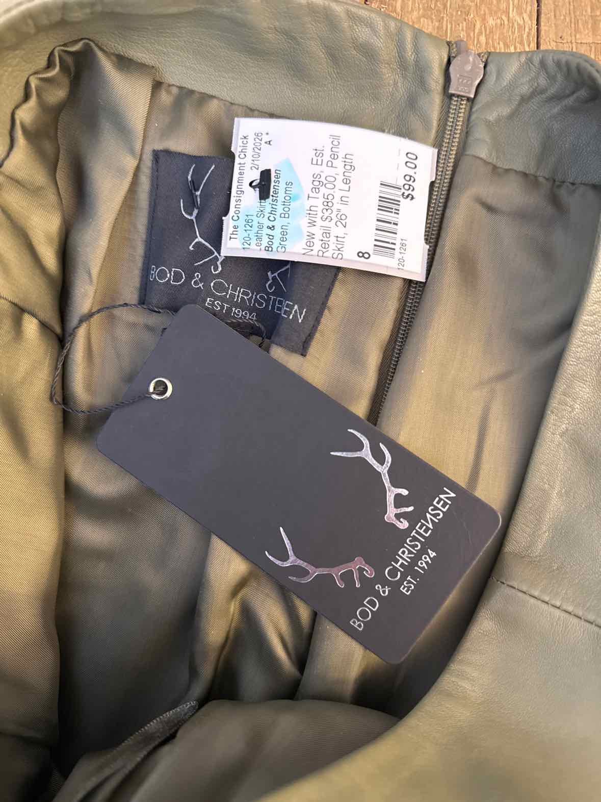 Bod & Christensen Size 8 Green Leather Skirt