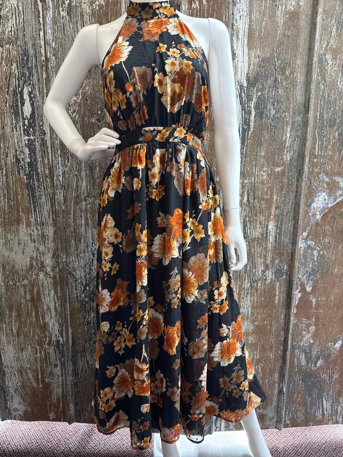 Lulus Size Extra Large Orange/Black Floral Dress
