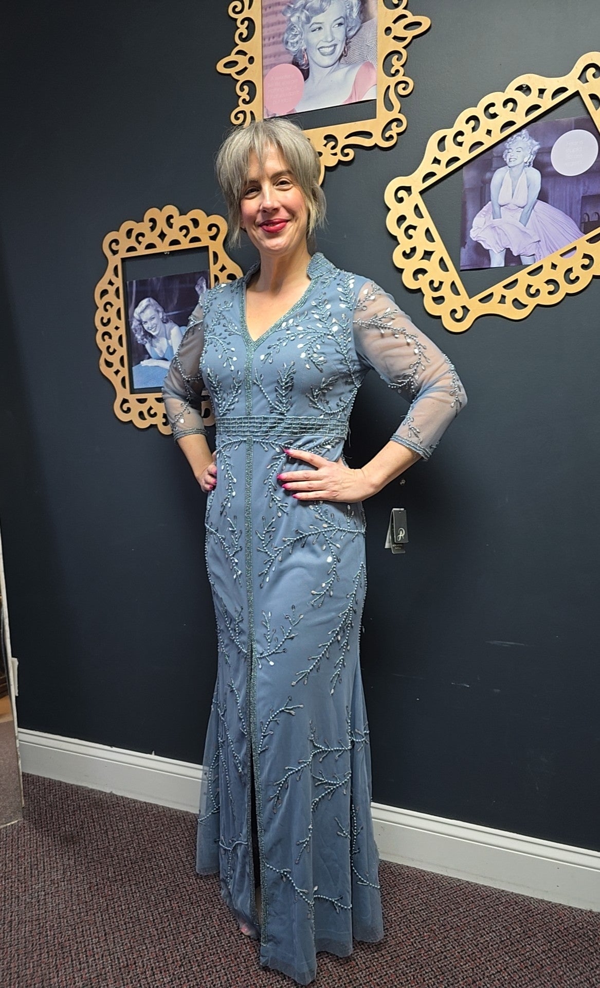 Adrianna Papell Size 10 Petite (Medium) Blue Evening Dress