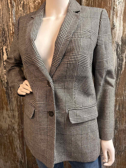 Talbots Size 4 Petite Black Houndstooth Blazer
