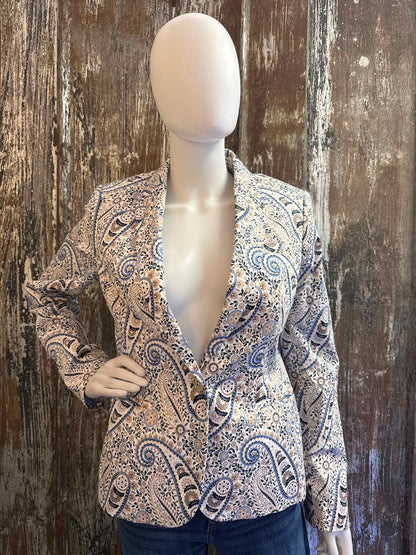 Tommy Hilfiger Size 6 (Small) Tan/Blue Print Blazer
