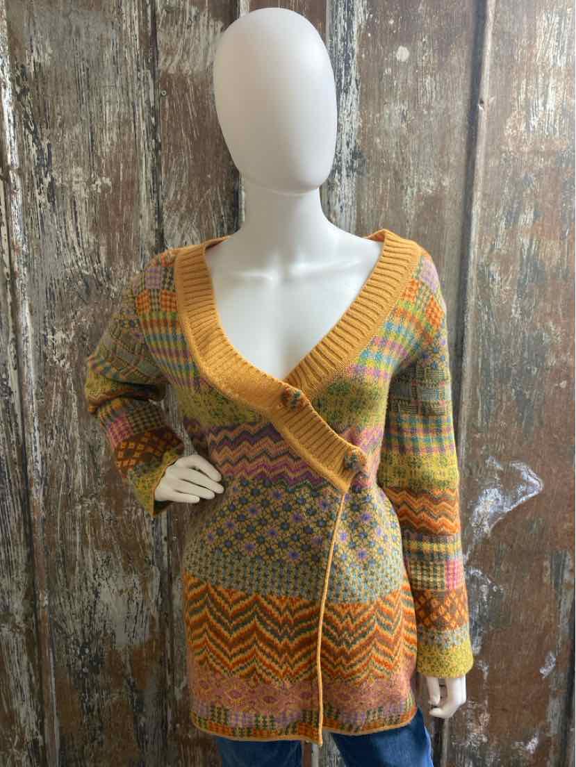 IVKO Size Medium Yellow Print Cardigan