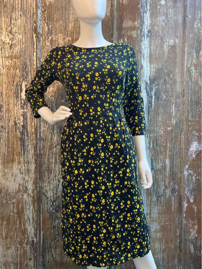 Boden Size 8 Long (Medium) Black & Yellow Print Dress