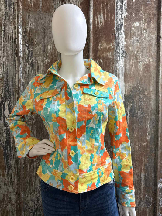 Nicole by Nicole Miller Size 6 (Small) Green/Orange Floral Jacket