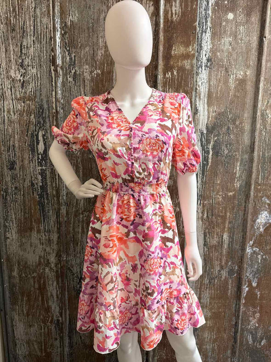 Grace Karin Size Medium Orange & Purple Print Dress