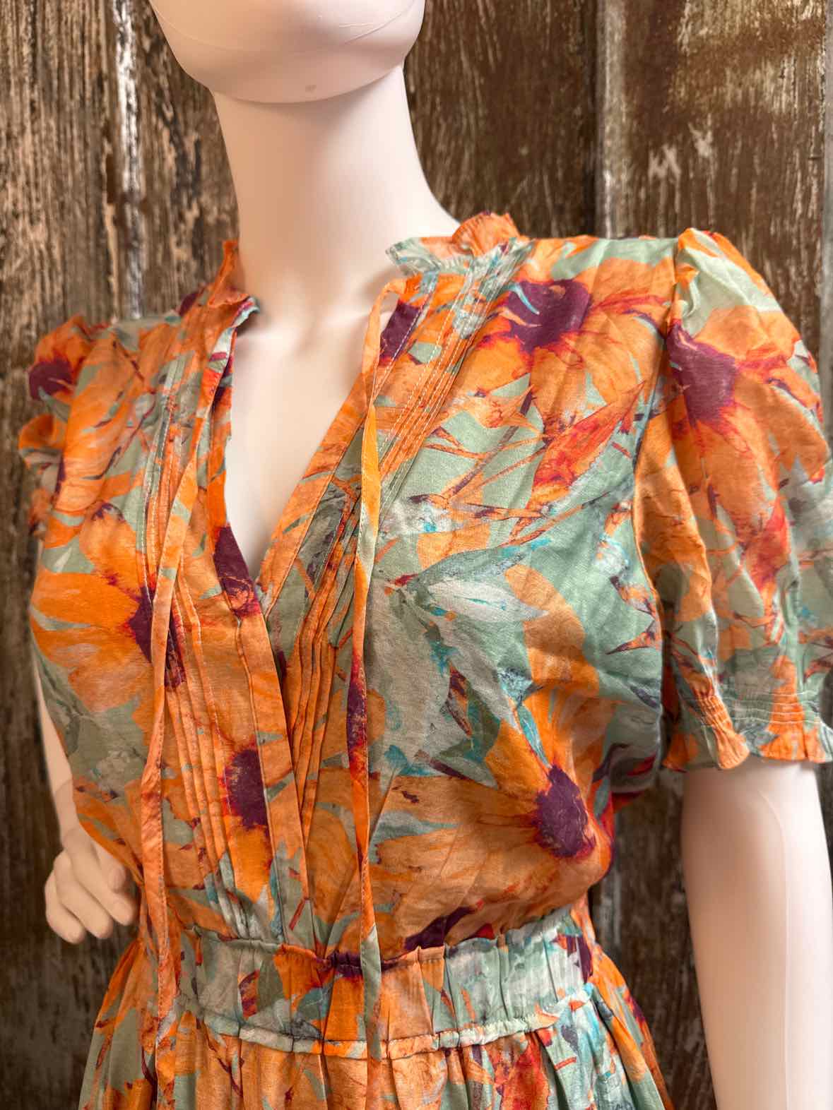 Meet Me in Santorini Size Large Orange & Green Print Dress