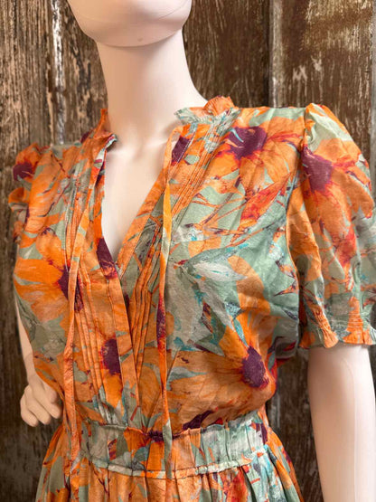 Meet Me in Santorini Size Large Orange & Green Print Dress