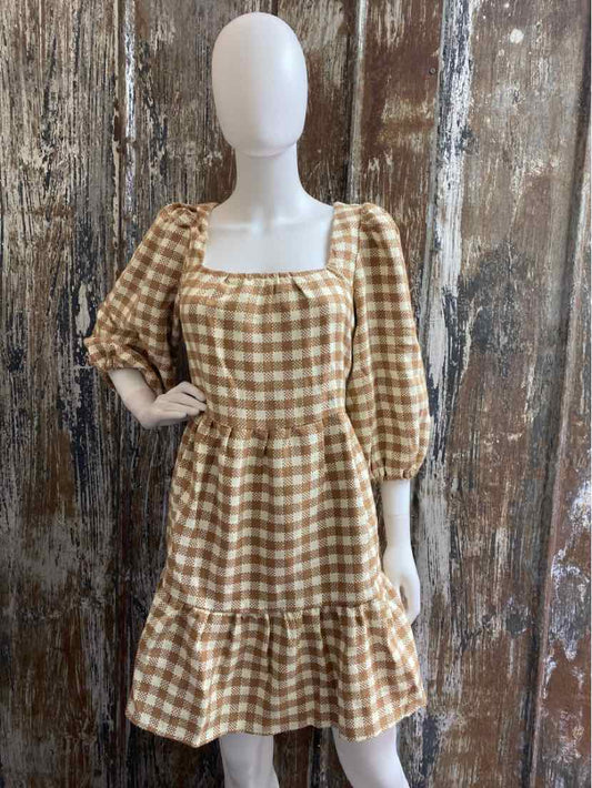 By The River Size Large Brown Check Dress