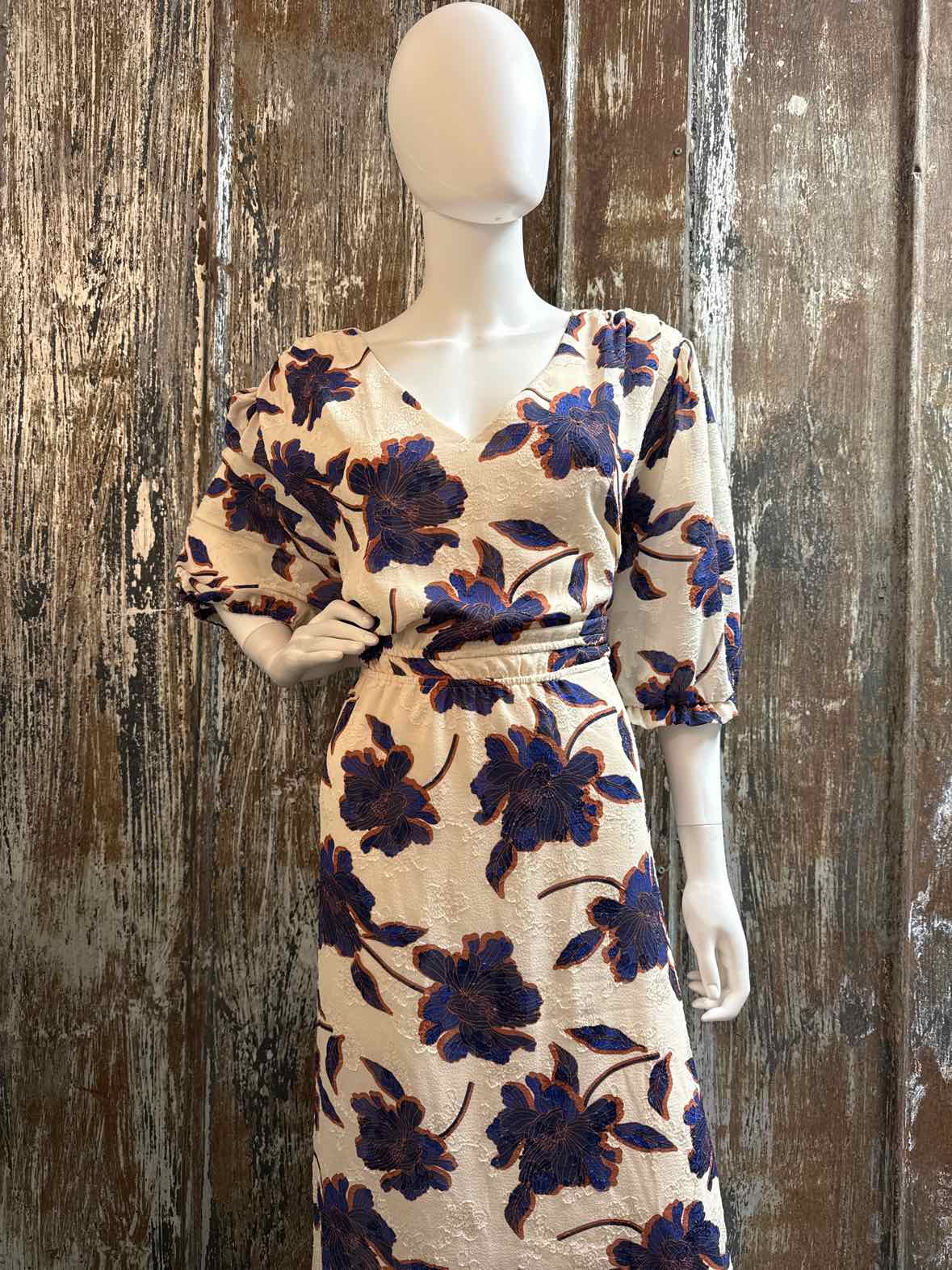 Draper James Size 2X Blue/Tan Floral Dress