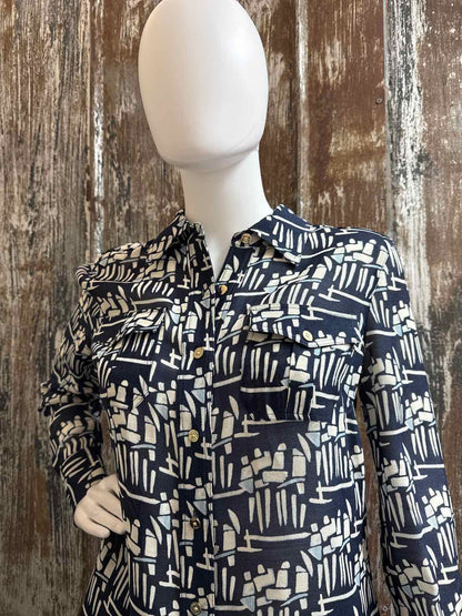 Tory Burch Size 6 (Small) Navy Print tops