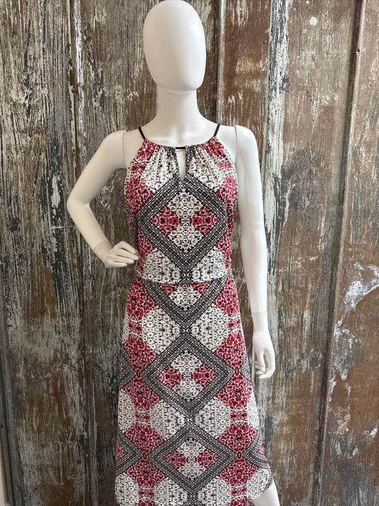 London Times Size 14 Red & Beige Dress