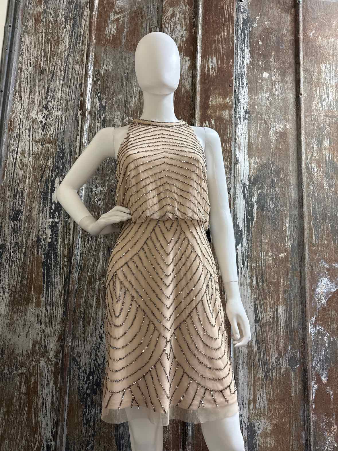 Adrianna Papell Size 4 Tan Evening Dress