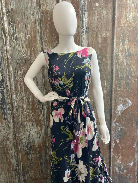 Talbots Size 10 (Medium) Black Floral Print Vintage Dress