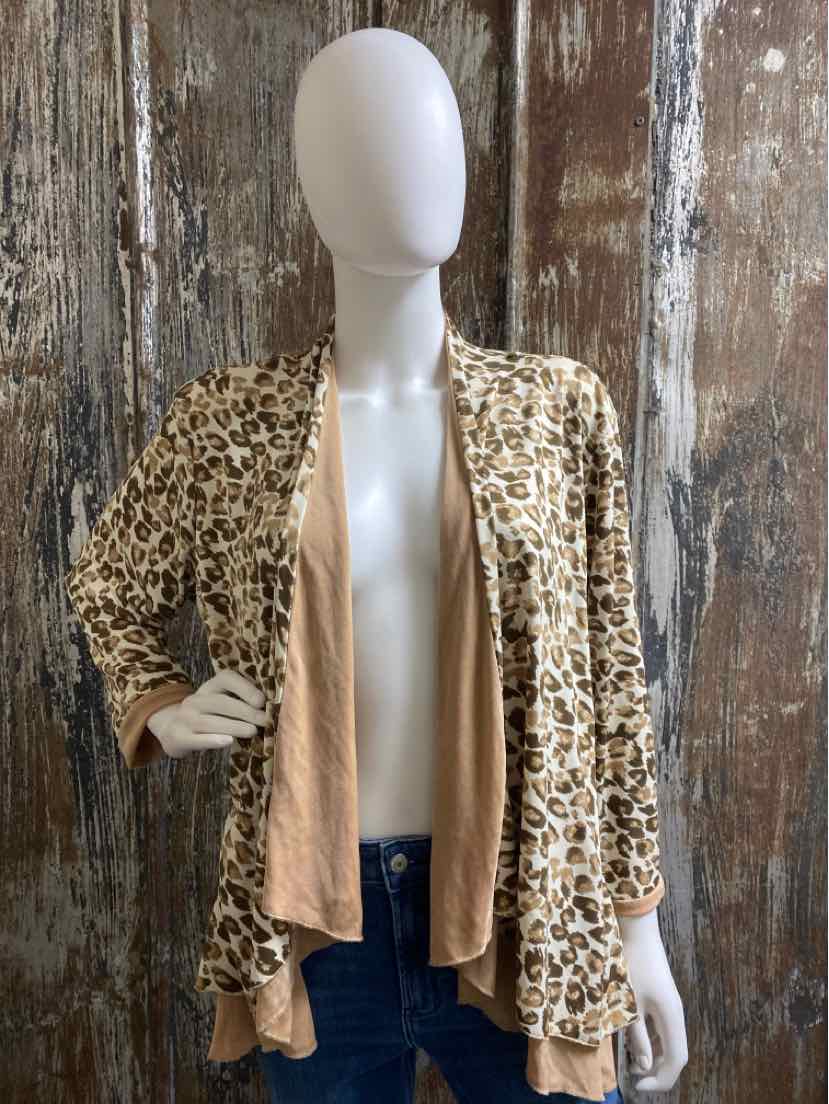 Slinky Brand Size Extra Large Brown Animal Print Cardigan