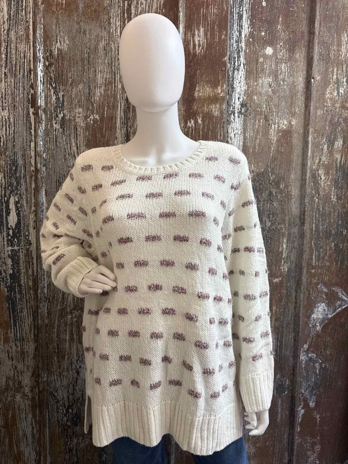 CJ Banks Size 1X White/Pink Sweater