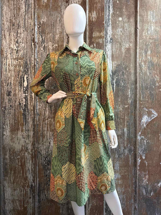 Nat Kaplan Couture Size Medium Green Print Dress