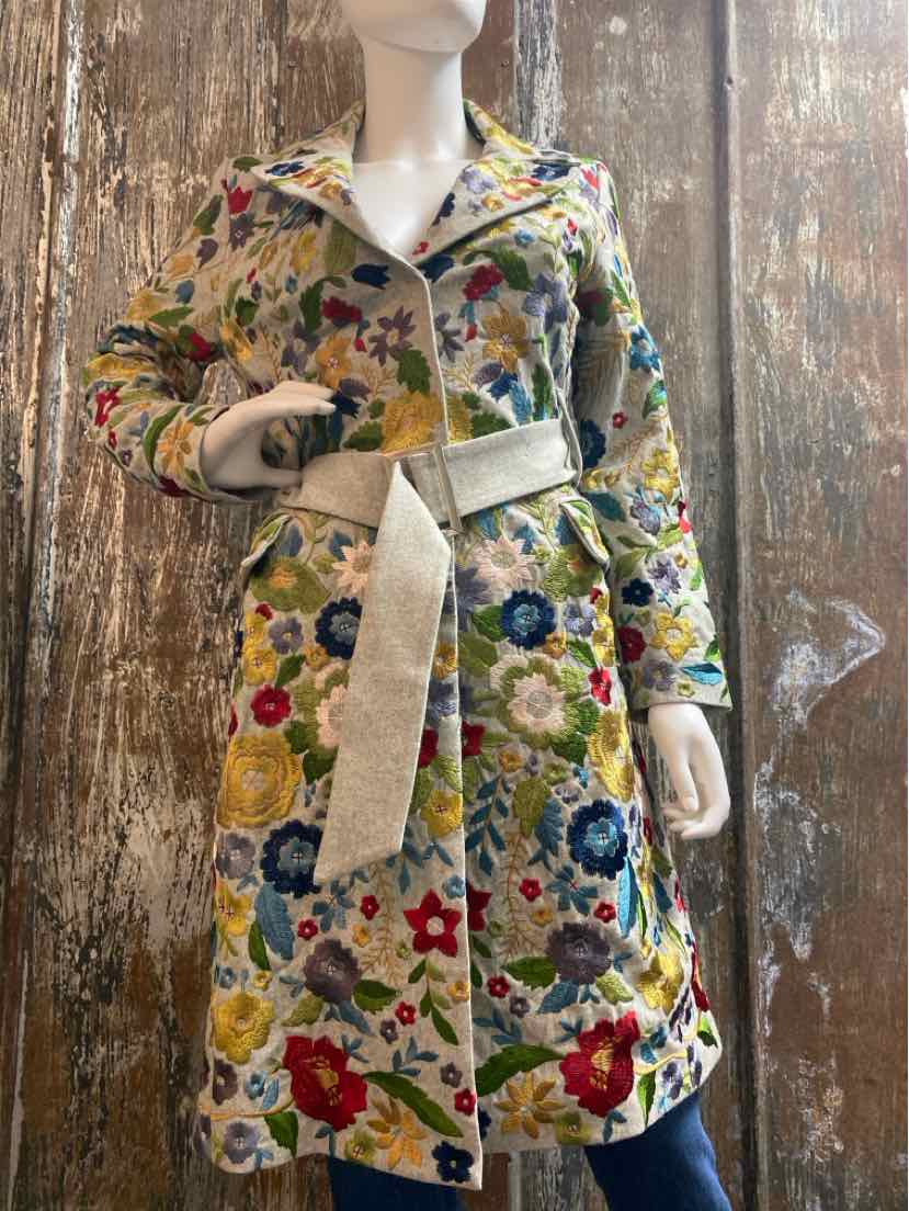Biya by Johnny Was Size small Multi Color Floral Trenchcoat