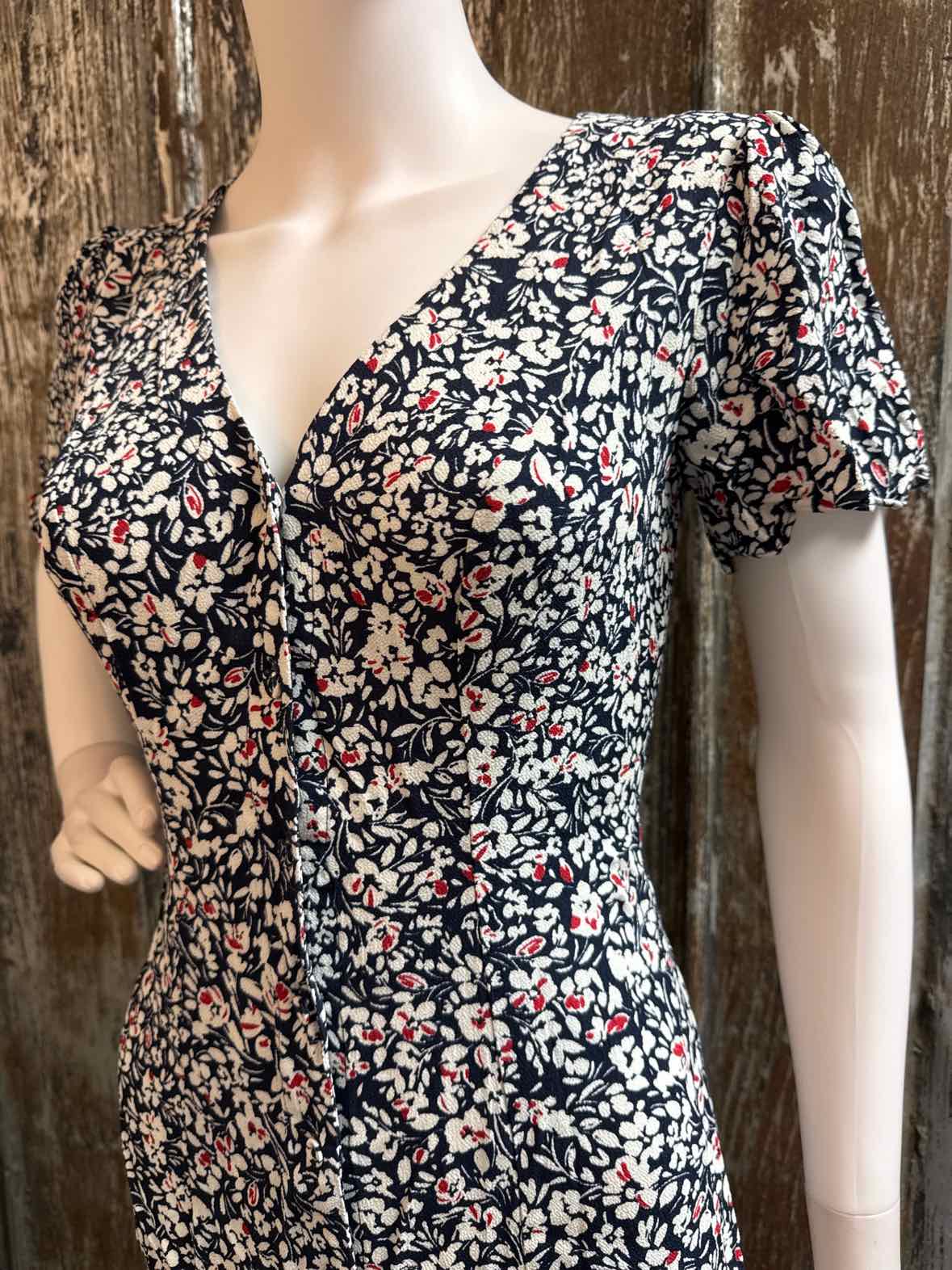 Madewell Size 00 (Extra Extra Small) Navy/Red Print Dress