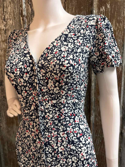 Madewell Size 00 (Extra Extra Small) Navy/Red Print Dress