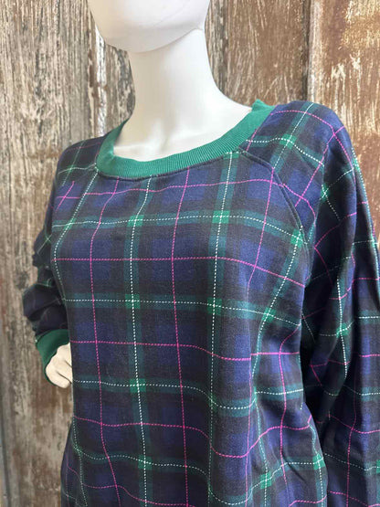 Crown & Ivy Size 2X Navy/Green Plaid Sweatshirt
