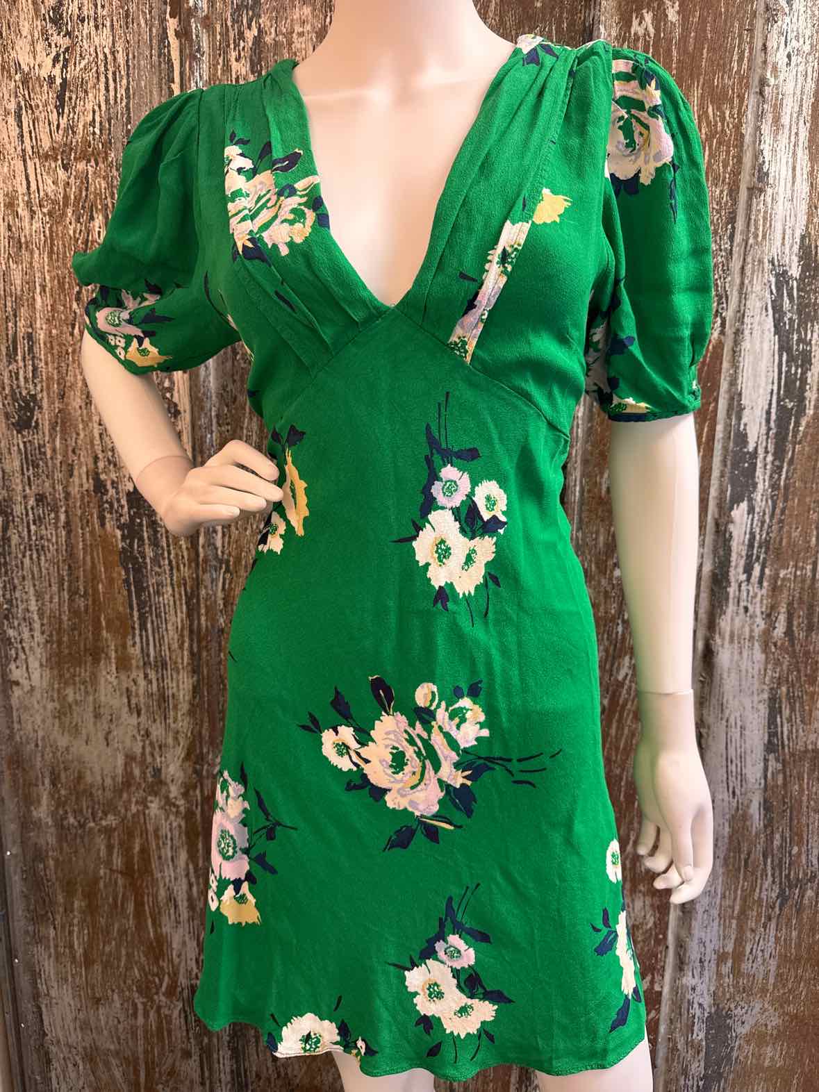 Free People Size 12 (Large) Green floral print Dress