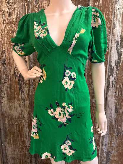 Free People Size 12 (Large) Green floral print Dress