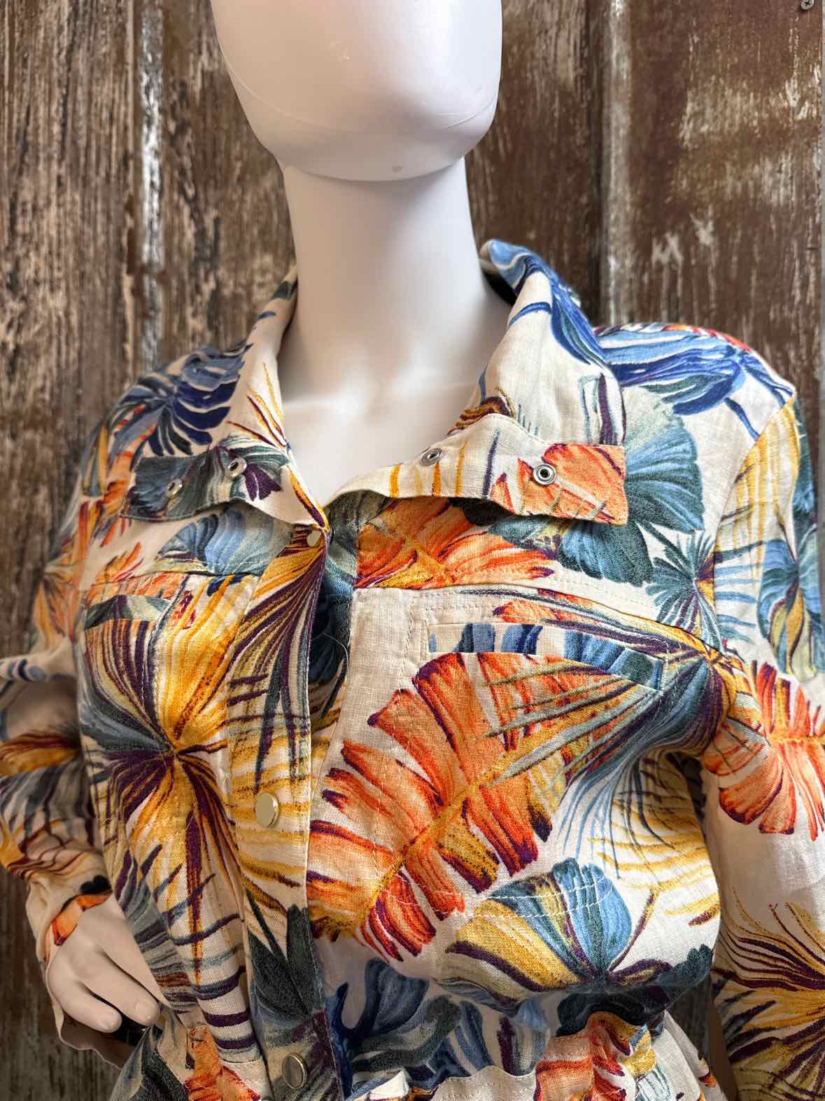 Chico's Size Medium Tan/Green Print Jacket