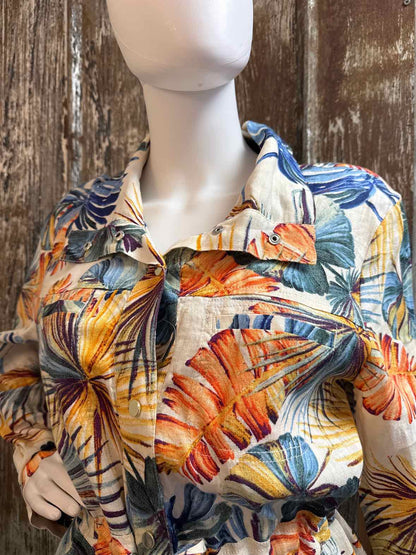 Chico's Size Medium Tan/Green Print Jacket