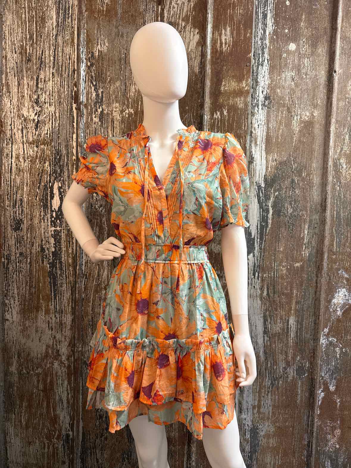 Meet Me in Santorini Size Large Orange & Green Print Dress