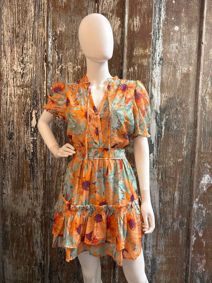 Meet Me in Santorini Size Large Orange & Green Print Dress