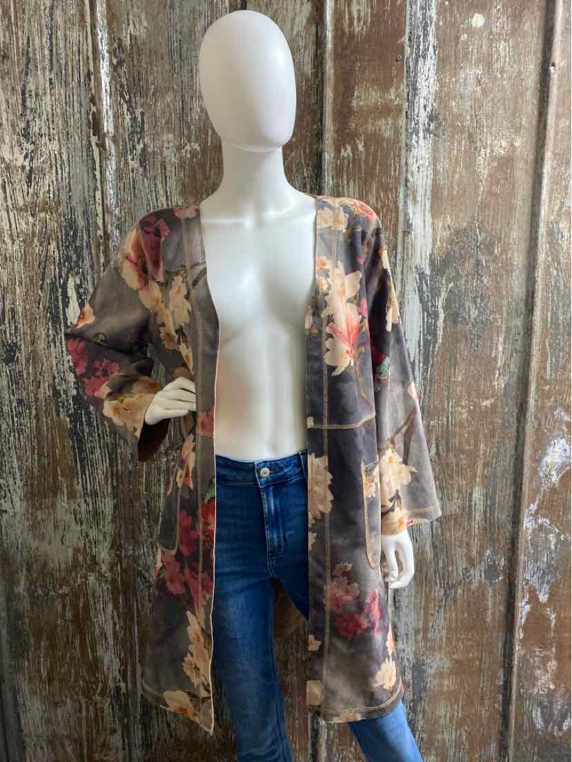 Solitaire Size Large Brown floral print Duster Cardigan