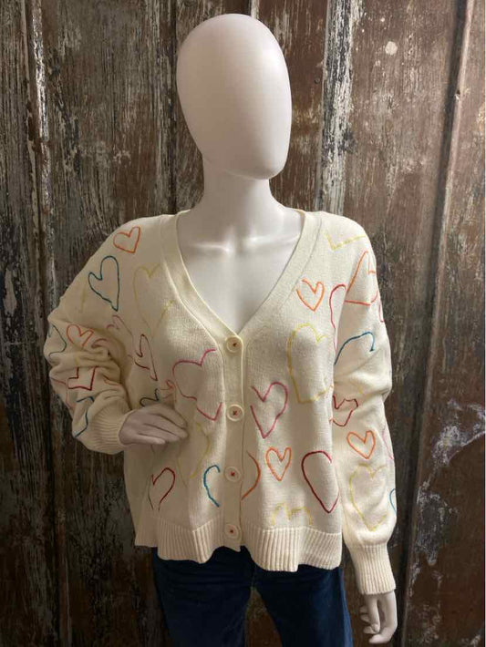 XOKR Kerri Rosenthal Size Large White Print Cardigan