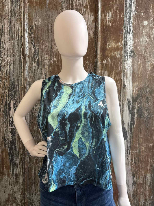 Adidas Size Extra Large Blue Print Activewear Top