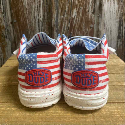 Hey Dude 11 Red, White & Blue Shoes