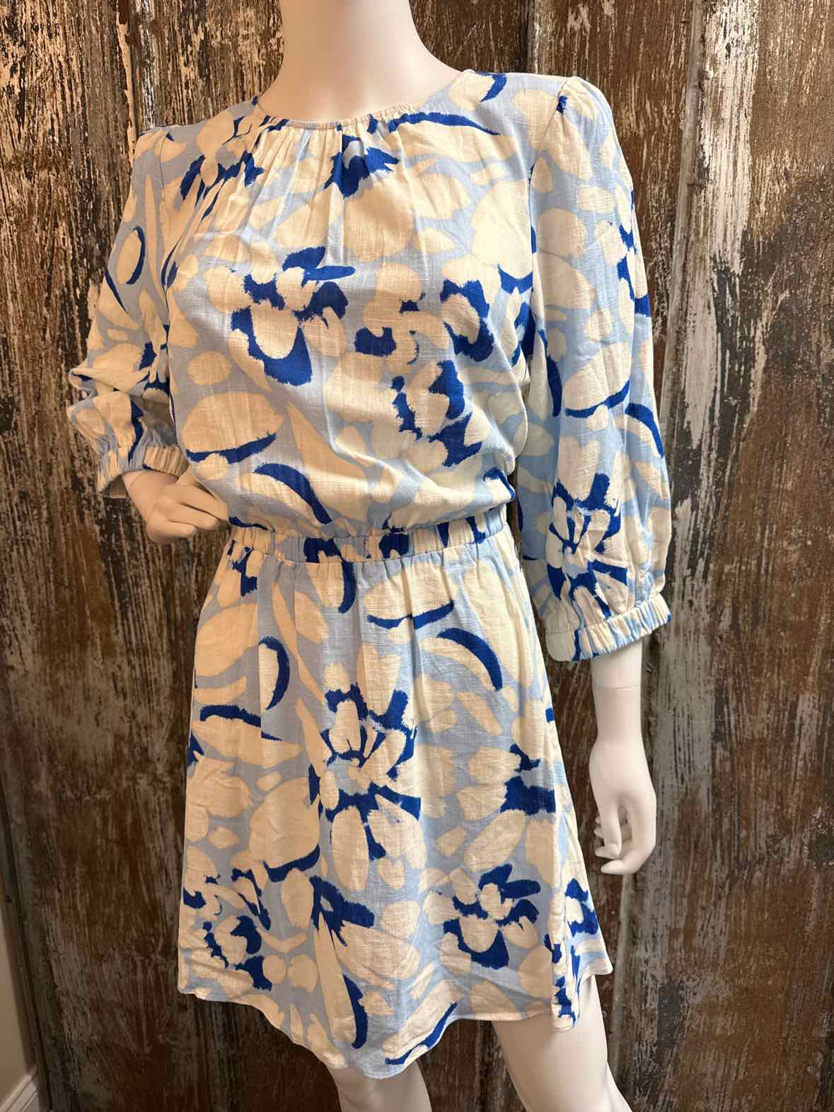 Loft Size Large Petite Blue Print Dress