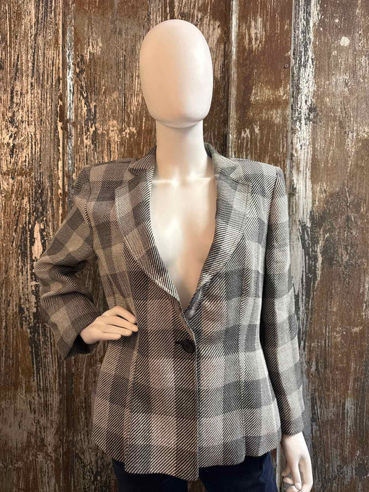 Armani Collezioni Size 12 (Large) Black plaid Blazer