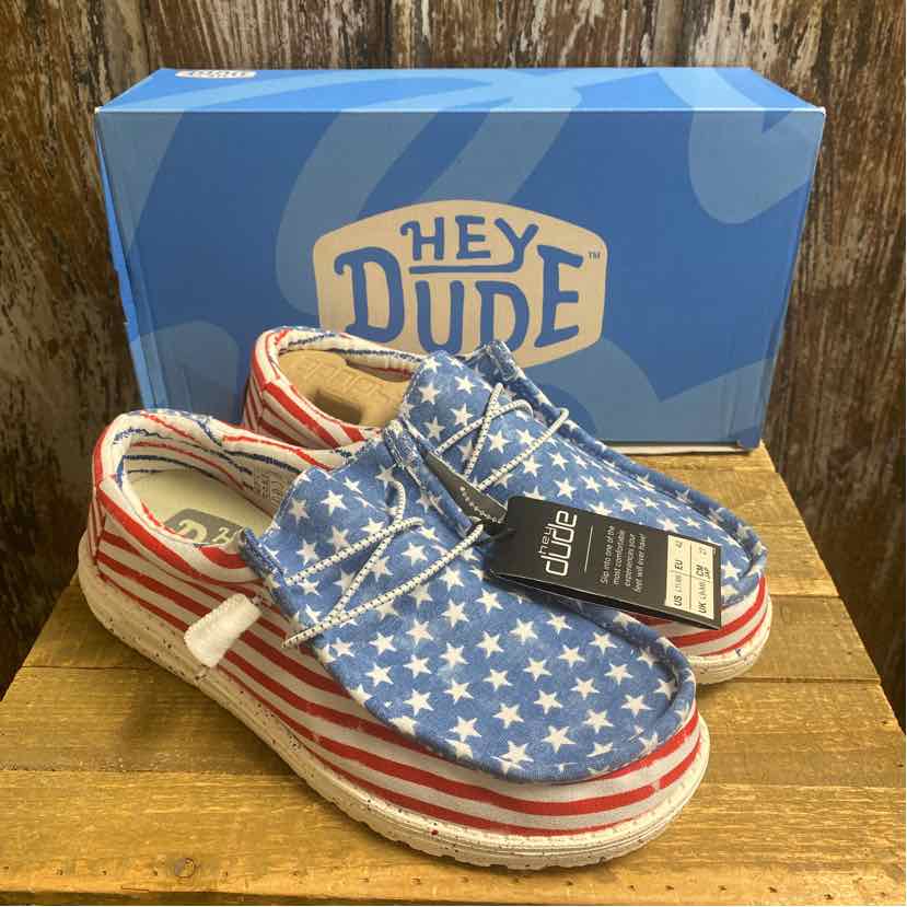 Hey Dude 11 Red, White & Blue Shoes