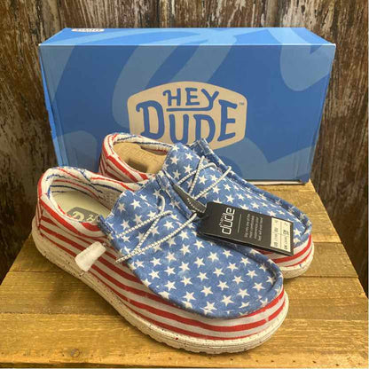 Hey Dude 11 Red, White & Blue Shoes