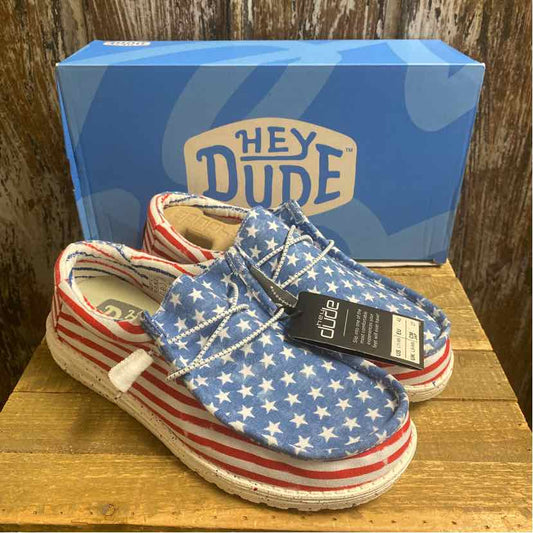 Hey Dude 11 Red, White & Blue Shoes