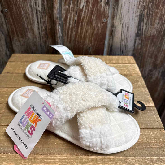 Muk Luks 7/8 White Slippers