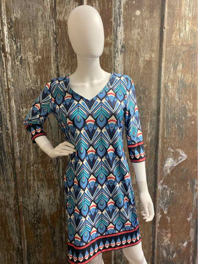 Tracy Negoshian Size Medium Blue Print Dress