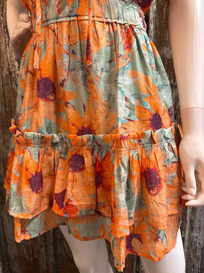 Meet Me in Santorini Size Large Orange & Green Print Dress