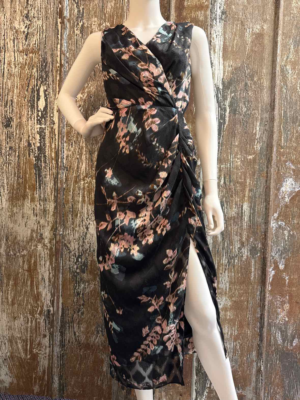 Joseph Ribkoff Size 6 (Small) Black Floral Print Dress