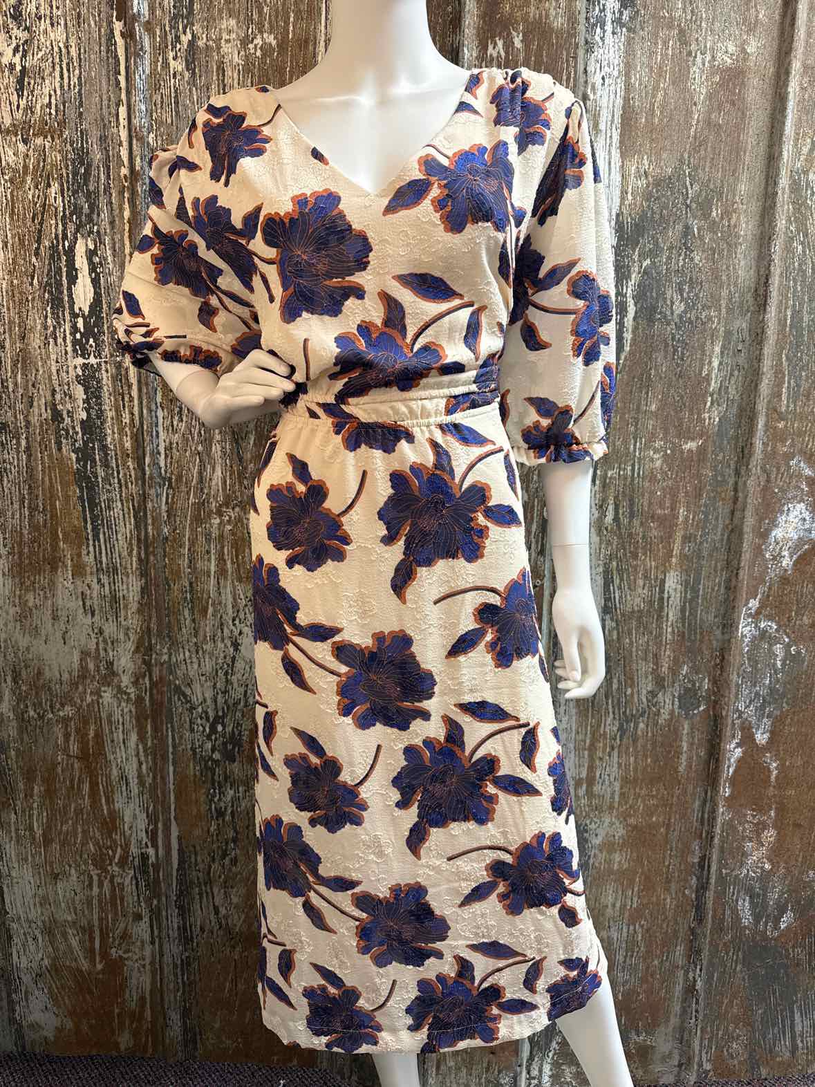 Draper James Size 2X Blue/Tan Floral Dress